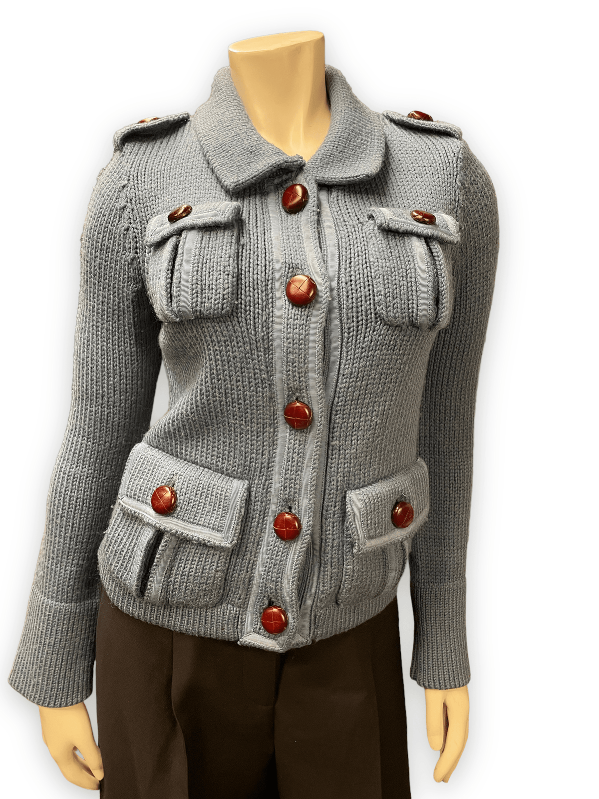 Marc Jacobs Steel Blue Wool Sweater Jacket with Pumpernickel Buttons Size XS Jackets & Coats Public Butter 